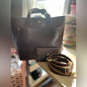 Portland Leather mini crossbody tote in Coldbrew